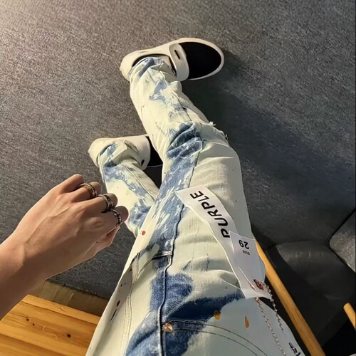 2025超火purple新款蓝白牛仔裤子