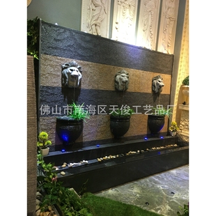 园林别墅景观酒店室内狮子水幕墙流水喷泉摆件fountain waterwall