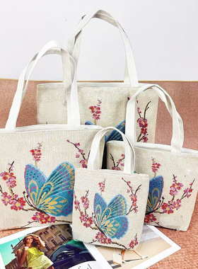 双面金丝提花刺绣帆布包大容量单肩包上班通勤百搭包日常妈咪包