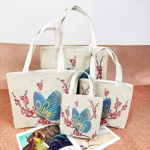 双面金丝提花刺绣帆布包大容量单肩包上班通勤百搭包日常妈咪包