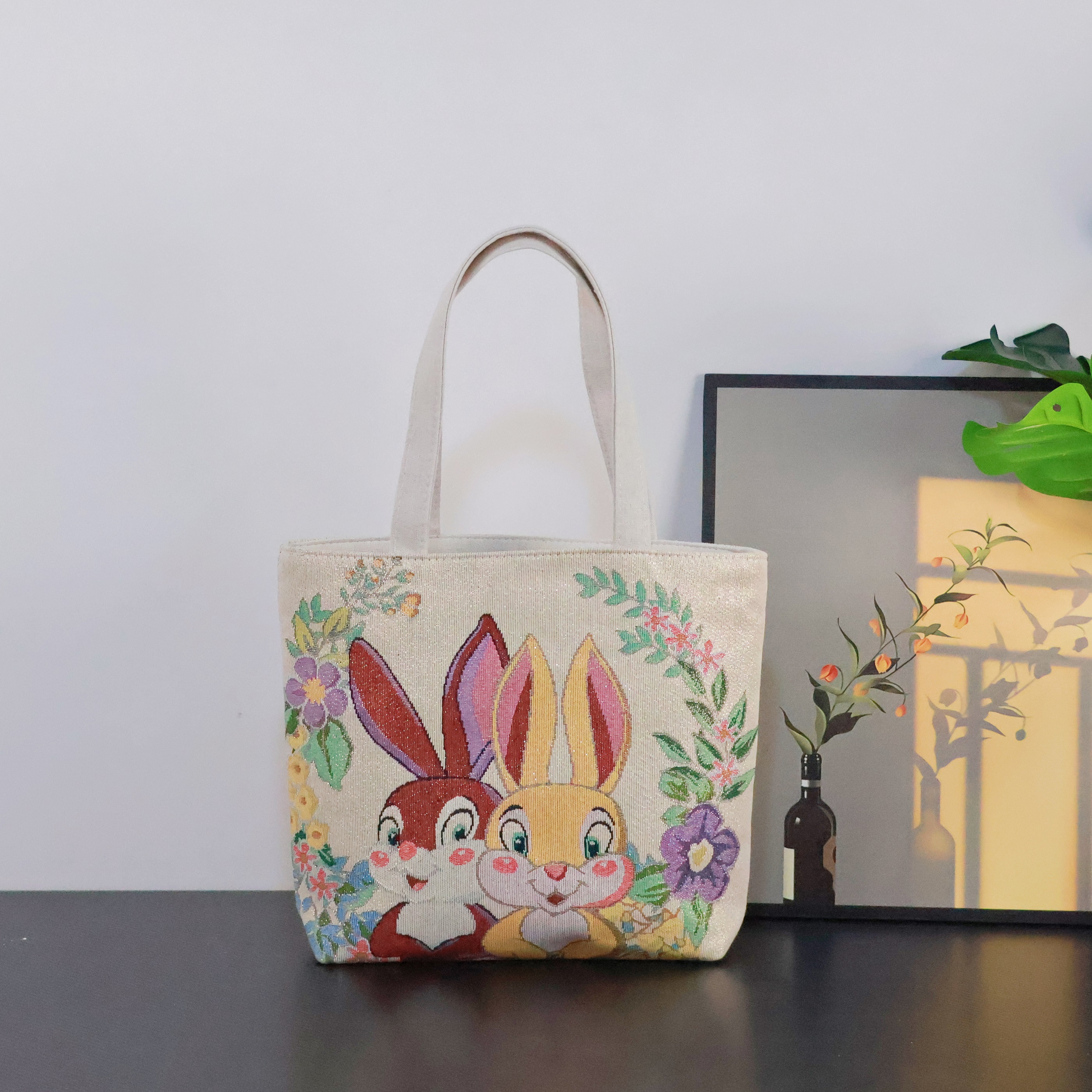 双面刺绣新款帆布包手提包手拎外出百搭化妆包手机包上班小拎包