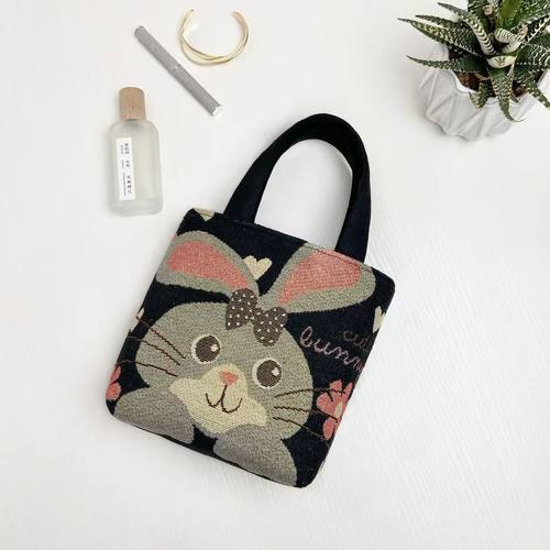 新款双面绣花加金丝兔子图案帆布包手提包百搭休闲包便携上班包