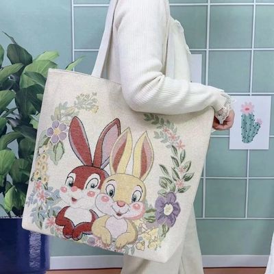 可爱小兔子提花刺绣帆布包拉链单肩包手提包宝宝手提包手拎外出