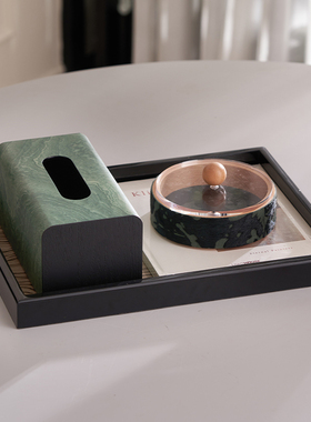 现代简约风样板间茶几纸巾盒收纳托 托盘装饰摆饰混搭风软装搭配