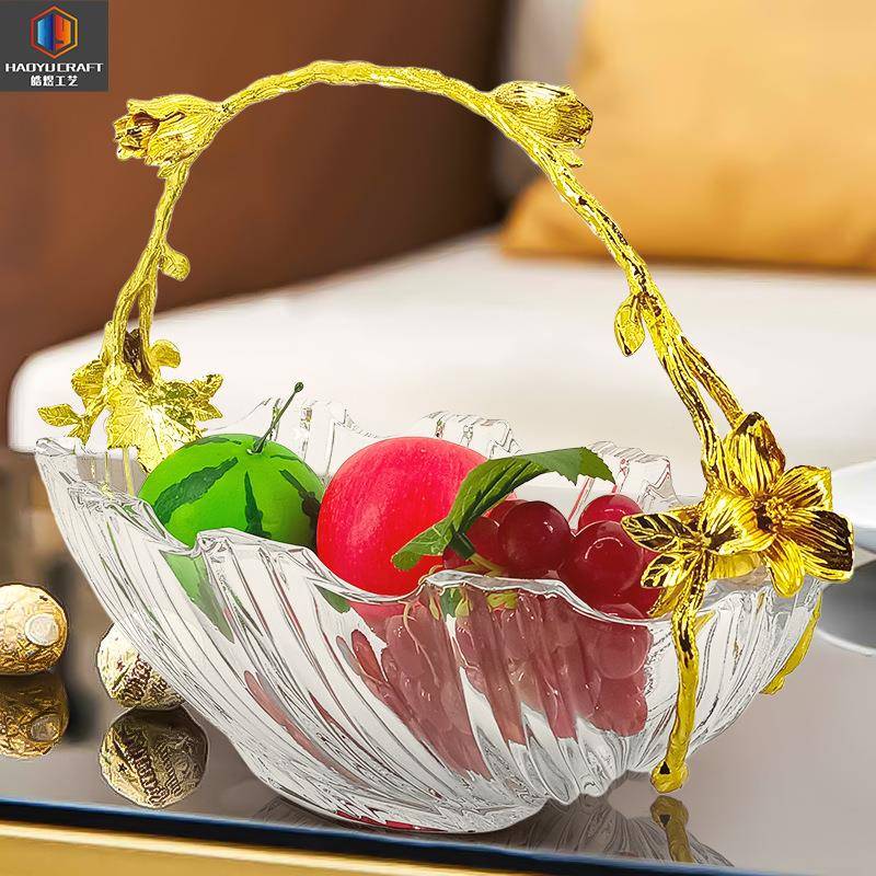 欧大号水晶玻创璃水果篮摆件现KTO式代果意客厅家用餐桌果盘盆茶