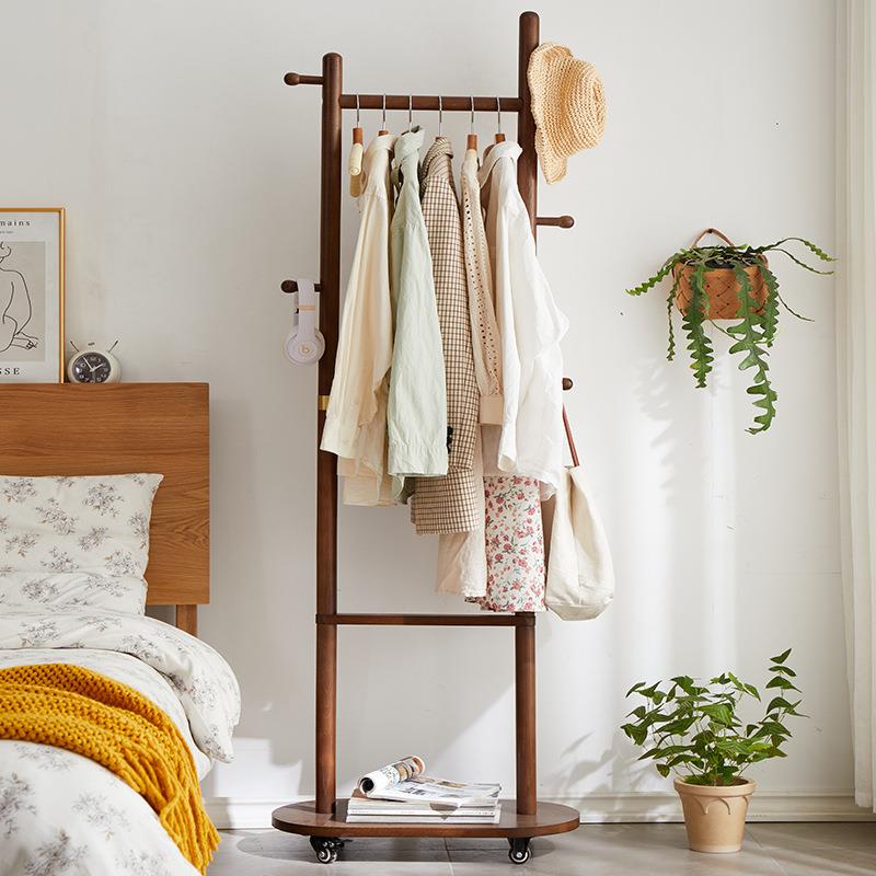 YJX小户型玄挂衣架榉木落地帽架衣门口简关卧室约带轮可移动衣架