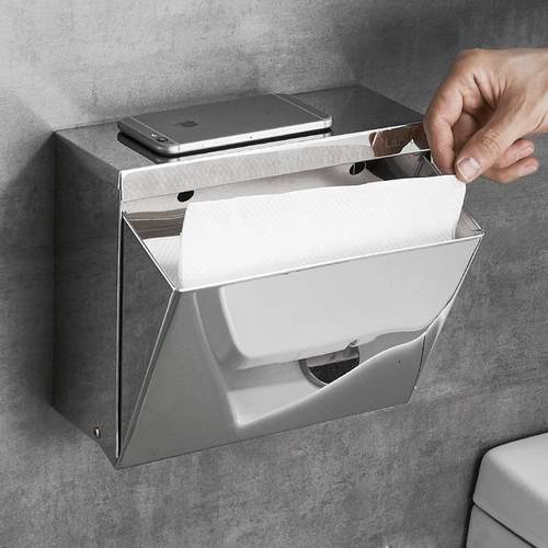 04不锈钢隐形擦手纸3盒壁挂式免打孔酒店卫纸生间所厕纸91386巾盒