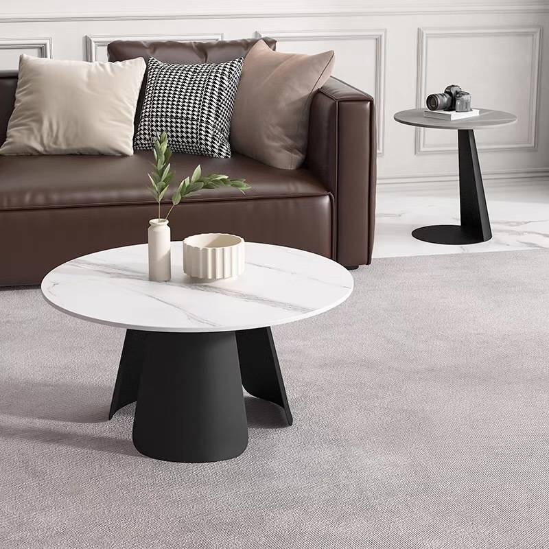 意式轻奢岩板圆形茶几简约现代大小圆组合小户型客厅家用子母茶几