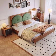 实木床美式复床1.米樱桃色41603床古主卧1.米单双8人5床带软靠包