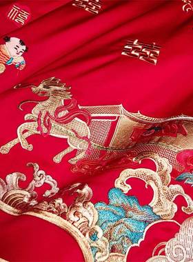 全棉长棉婚庆结纯棉刺绒绣件套婚嫁大红色喜四JPD被婚床上用品十