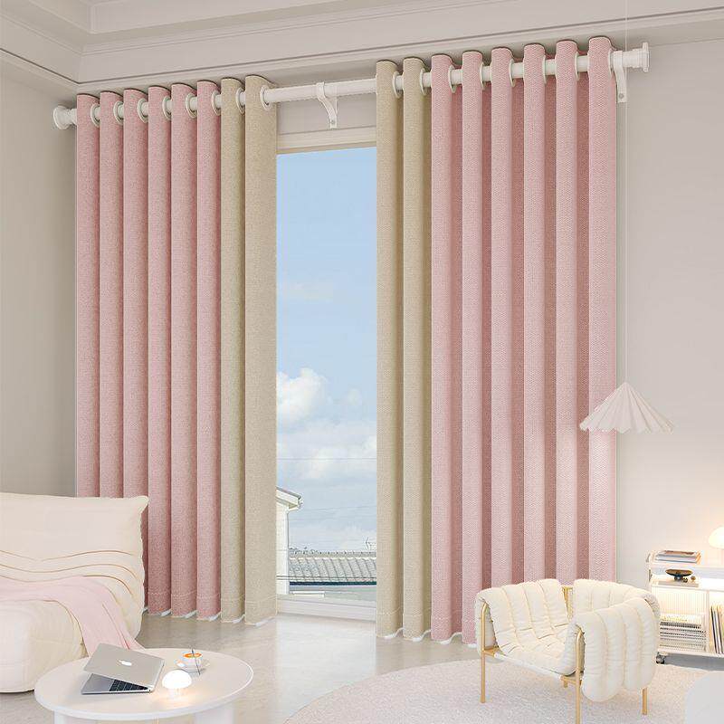 l1VGPs窗帘室遮光不透光拼色系免孔安装205卧2打新款飘窗隔断遮