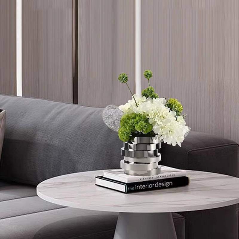 现代简约仿真花艺几何花器软装样板房售楼部洽谈桌绣球花组合摆件