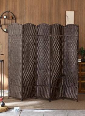 编草屏风隔断酒简店玄关客厅卧室遮56227挡屏家用折屏易折叠移动