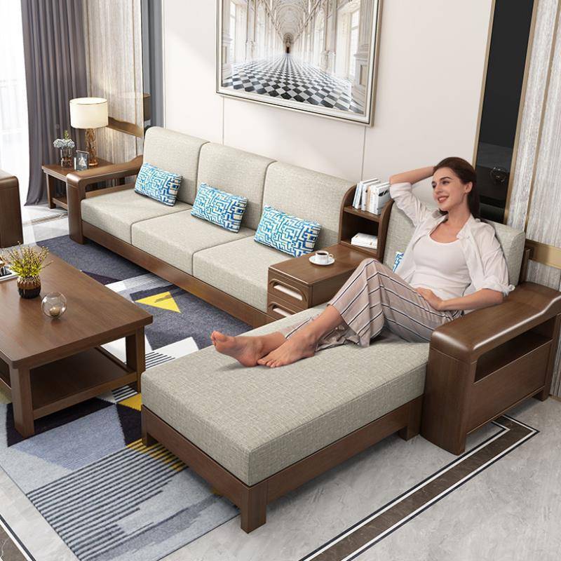 实木中胡桃木式沙发简现约代转具角贵妃沙FDL发组合客厅家厂家