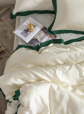 美件纯色刺绣60支式天丝床上四套夏季纯白色IGW丝冰床单真丝被套