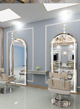 理发店镜镜台美发店子发qwe19514廊LED发带灯网红壁挂式简约欧式