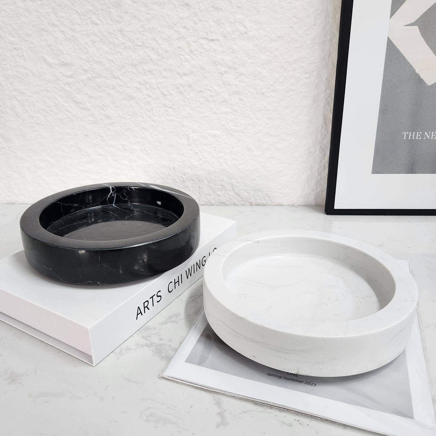 轻UTZ奢天然大理石绿植花盆售楼部茶几居植花风器软装物家置物摆