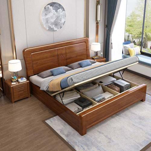 实木床约1.8米29235双人1.济5米胡桃木现床代简储物婚床卧室经型