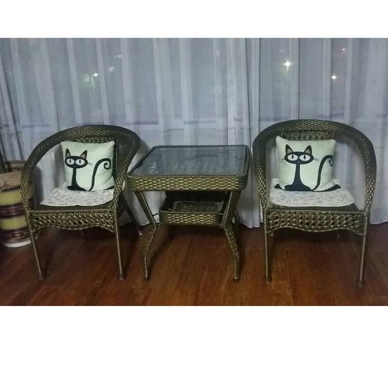 0A方形茶几阳台家用藤编钢化玻璃桌子休闲桌户外餐桌打牌编织洽谈