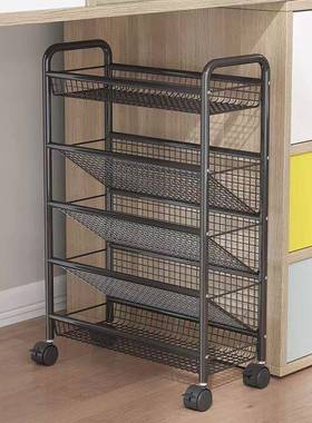 落地书架收纳箱24296可移动多层置物书架家用轮简带易书艺柜铁纳