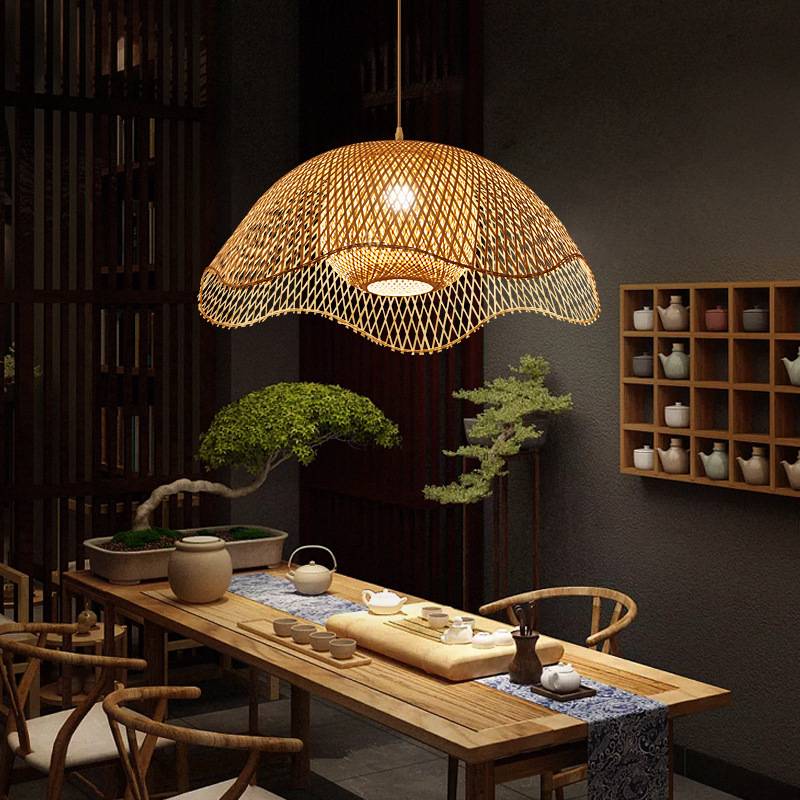竹编异形竹艺吊灯茶室民宿loft楼梯吊灯日式餐厅服装店创意灯具