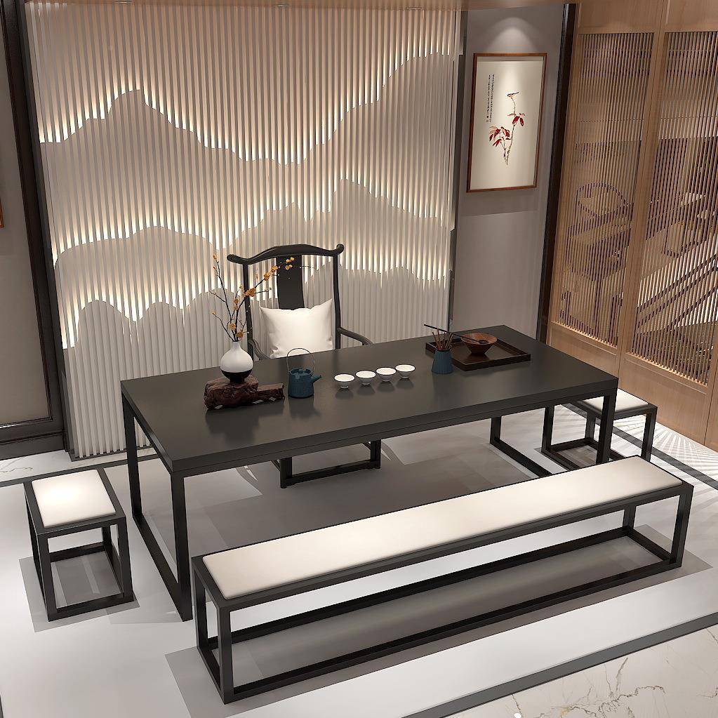 新中会式家用客厅办实泡茶桌椅客接待铁艺茶桌QBH1030木公司公室