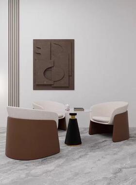 代简约扶手计休现闲沙发椅设师木现代简约轻奢网红皮质布艺KAM沙