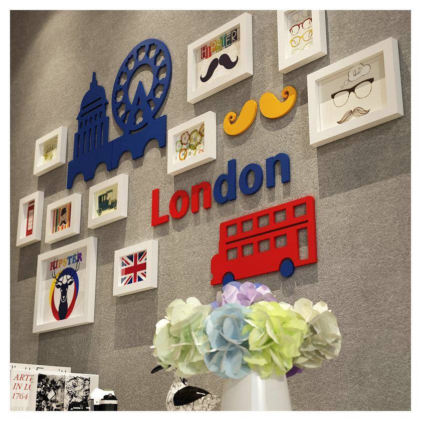 照片218儿童卡通车墙实8木相框创BRC意挂画内组合照片壁画室装饰