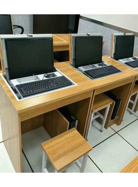 微机教室椅学校桌机房学易生桌单双人电桌脑桌学83339习简钢木电