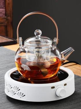 茶木把印花高硼硅过玻h-65223璃梁壶双内胆水分离滤泡茶壶家提用