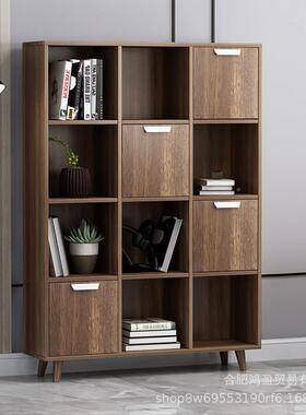 实木夹缝书柜客厅书置架日式落矮书架电视柜组地合物收架纳ZDJ格
