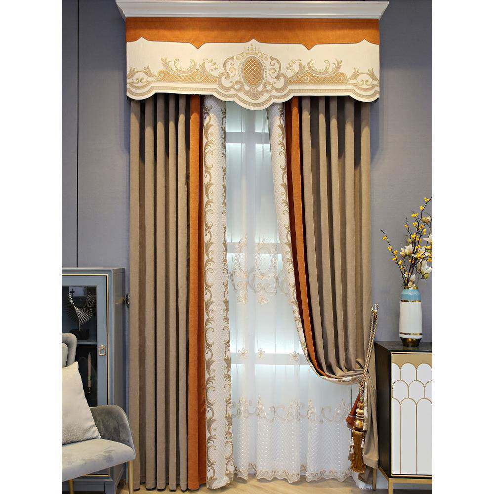 欧窗帘复宫廷豪28210华房式间窗帘客刺绣感宫廷豪厅华别墅挑空式