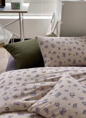 全棉檀针织棉四件套法式碎小花田园网红NNO天床竺棉品落紫