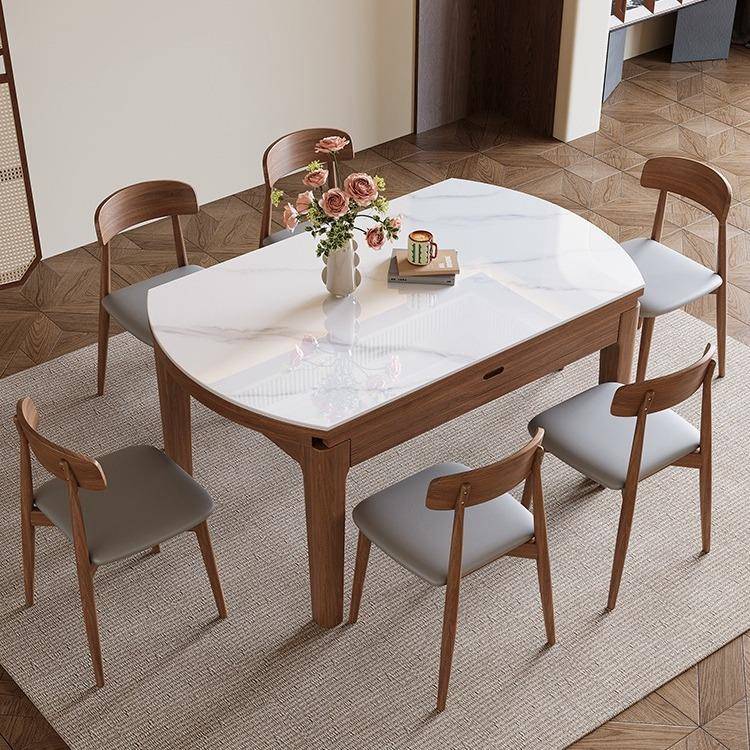 实木板餐桌2025新款可高伸缩方圆岩用桌可两变UDC圆桌档家用八人