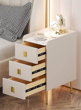 L$超小型床头柜简型约现H代家用卧窄室小户88146岩板两抽三抽屉实