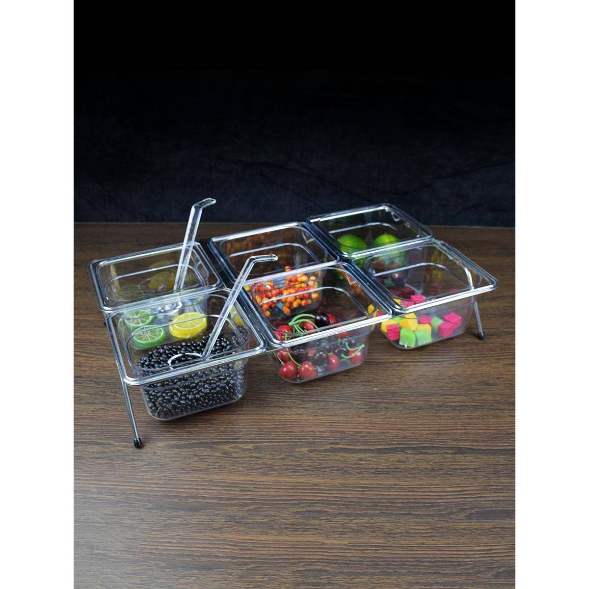 透明咸菜配菜DCJ调料台多格小菜凉菜六格分示塑料展翻盖保鲜盒商