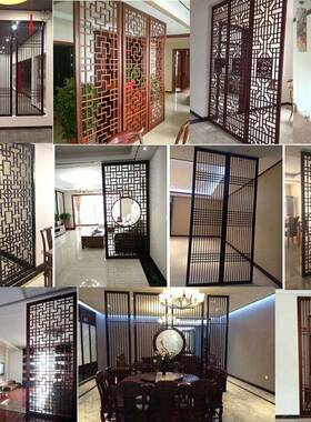 实木花格东阳新木式实OVZ空隔断屏风中中式风镂花格古典木质仿古