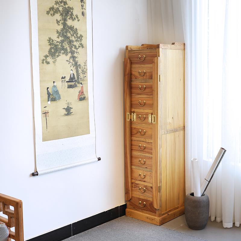 0J香樟夹木橱缝窄柜子中式多层文件带锁收纳抽新LNB屉落地实木五