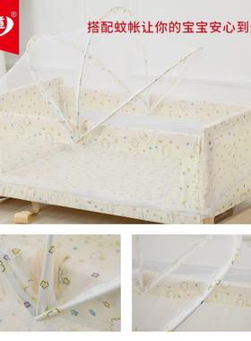 实木宝宝婴摇篮床新生儿床小QAC摇床bb摇窝摇篮床儿中床加蚊帐