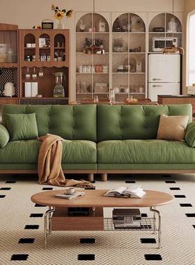 品黑奢尚木风云朵原沙发小户日式直排法式复古绿色实型木CMZ布艺