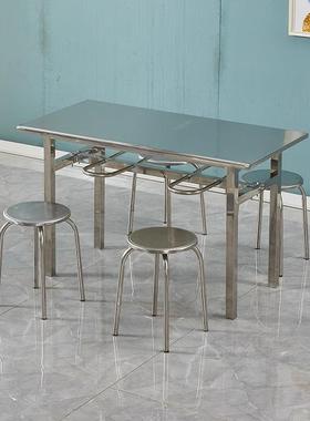 不锈钢餐挂桌凳桌食堂椅4人6长人位学校65988工厂员工食堂方形快