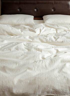 类A日式水洗全棉四套床民DRW宿纯件白色酒店优质被套床单上用品