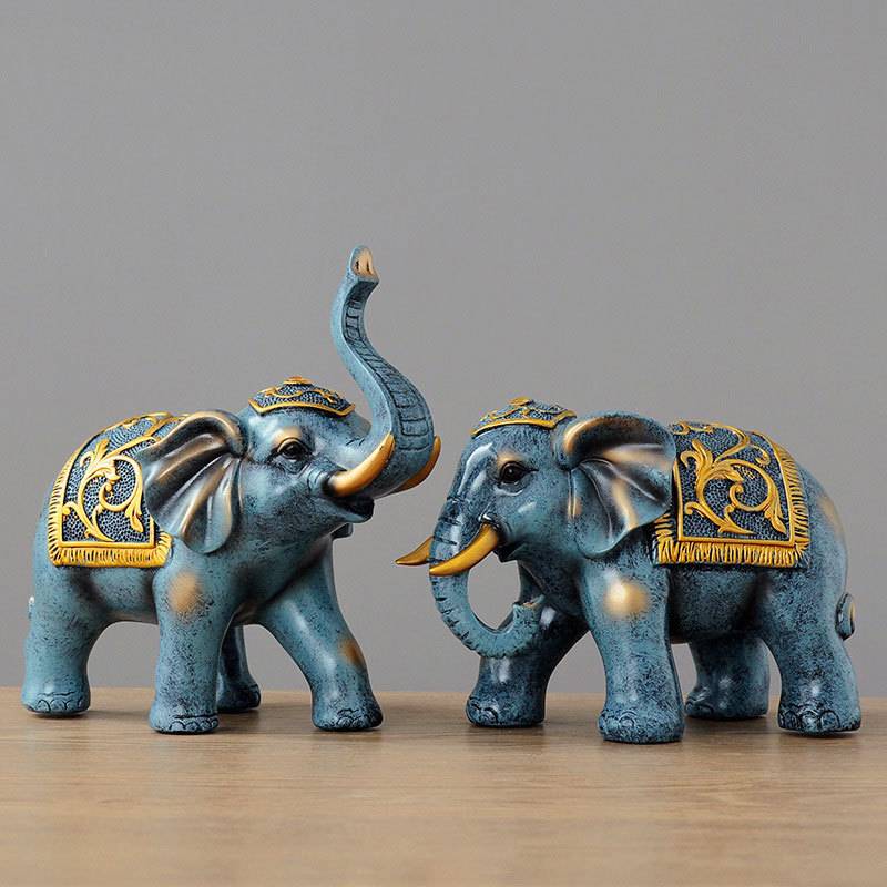 招财大象摆件一对高档创意家居玄关办公室桌面酒柜客厅装饰品摆设