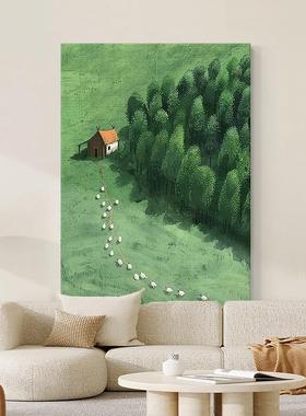 画绿色草原森林手绘装画田园新风客厅手饰绘油76047小清玄关丙烯
