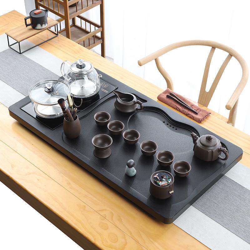 天然整块乌石茶盘全动自金一茶具套装家用体平步青云功夫电热炉简