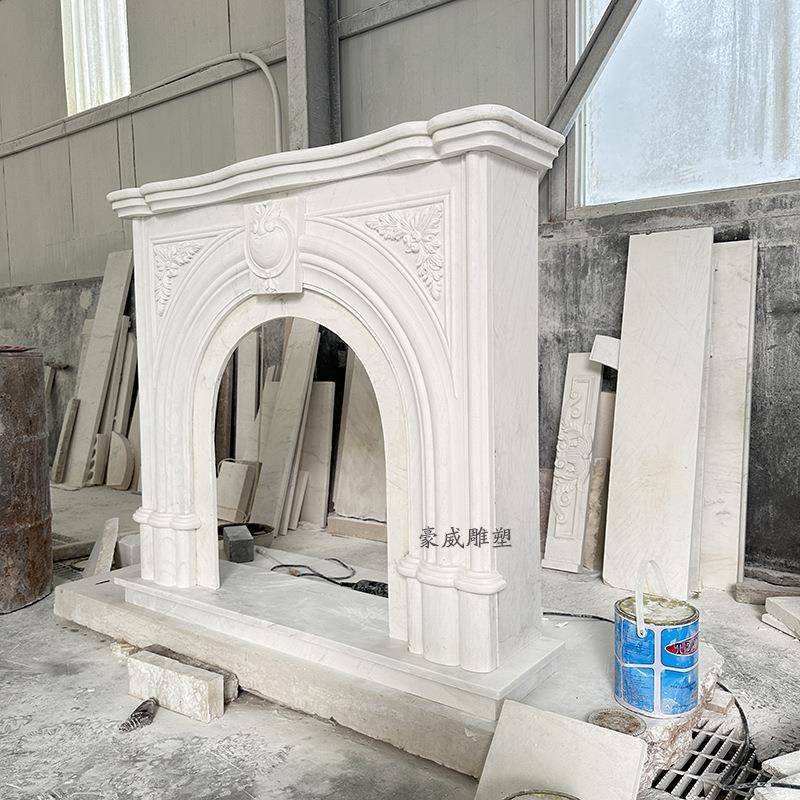 HW202306大理石壁炉石雕壁欧式白法式浮雕装汉饰壁炉架弧形拱门玉