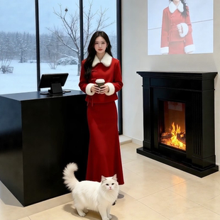 新年红色两件套新中式时尚别致斜襟盘扣上衣女春季休闲气质半身裙