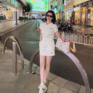 女 上衣高腰a字半身裙套装 夏季 运动风炸街休闲百搭小个子polo短袖