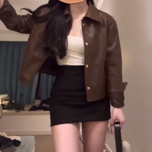 又a又飒套装春装美式复古机车风时尚长袖皮衣外套性感包臀短裙女