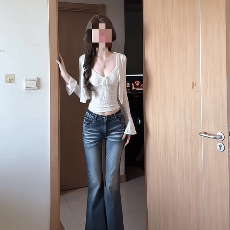 法式轻熟风穿搭气质蕾丝吊带背心短款外套微喇马蹄拖地牛仔裤套装